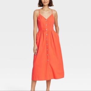 Women's Sleeveless Button-Front Dress - A New Day™ Orange